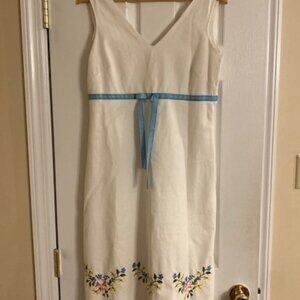 K Studios Women's Fit  Flare White floral Embroidery sleeveless Lined Dress Sz10